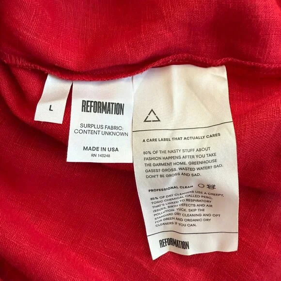 Reformation Carlita Red Off the Shoulder Tie Mini Dress Size Large - Picture 8 of 9